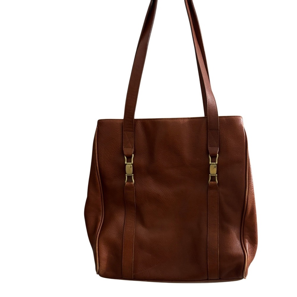 Leather Co. Vintage Brown Leather Tote Bag Shoulder Purse Gold Hardware Cognac